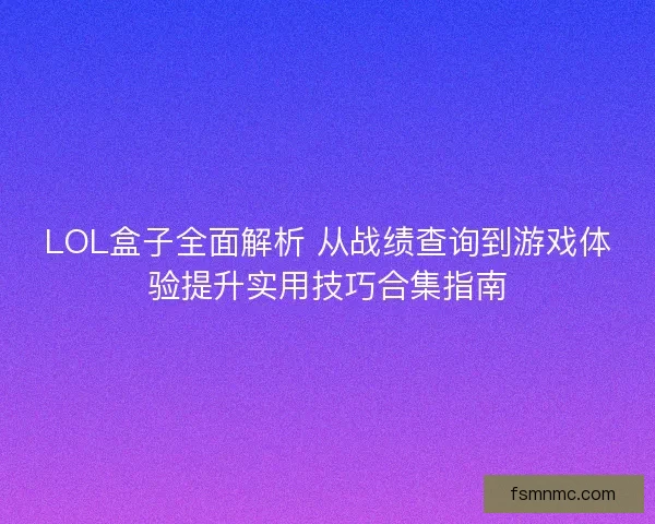 LOL盒子全面解析 从战绩查询到游戏体验提升实用技巧合集指南