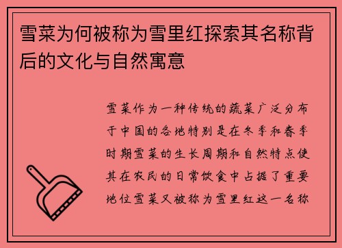 雪菜为何被称为雪里红探索其名称背后的文化与自然寓意